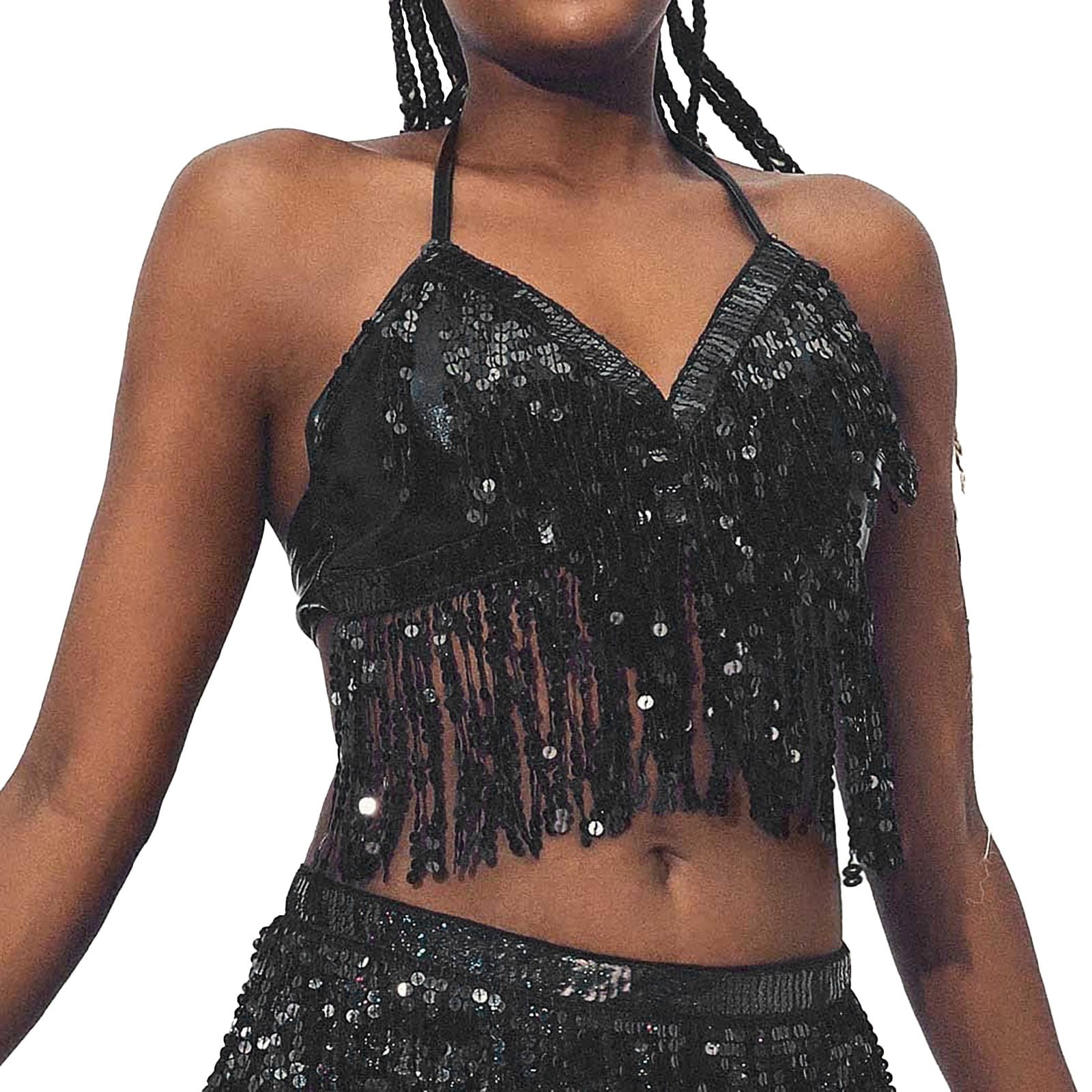 Women's Belly Dance Sequin Bra Tassel Clothing Tops