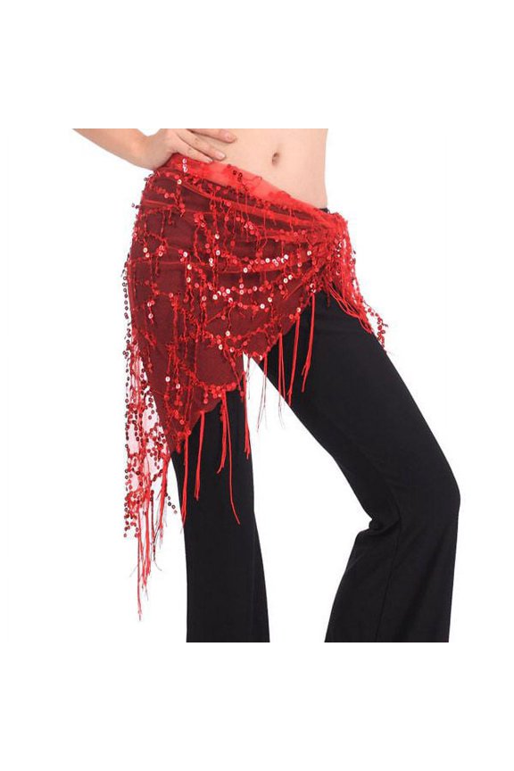 Women's Belly Dancing Belt Colorful Waist Chain Belly Dance Tassles Mesh Hip Scarf Belt Triangle Skirt