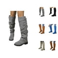thumbnail image 1 of Women's Belt Buckle Knee High Boots, Fashion Low Heel Riding Style Boots for Casual Travel or Fall Outfits, 1 of 10
