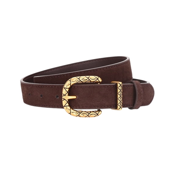 Women's Belt for Dress Jeans, 280mm Suede Leather Casual Waistband for Lady,Golden Pin Buckle Casual Formal Dark Brown Belts for Size 26-30, 105cm