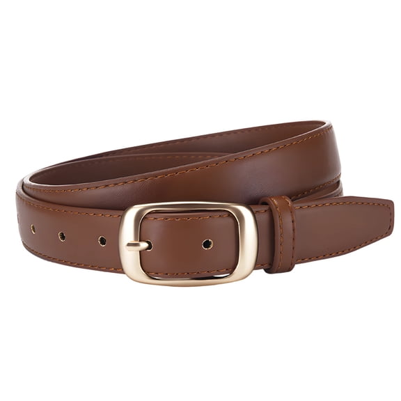 Women's PU Leather Belt with Gold Alloy Buckle, Adjustable Skinny Waist Belt, Versatile Casual Jean & Dress Belt for Everyday Style, Caramel