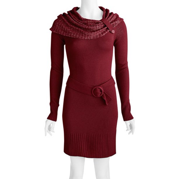 Womens Belted Cowl Neck Sweater Dress 1039