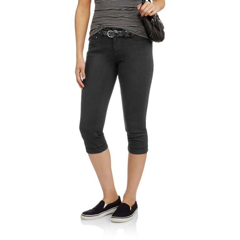 Faded Glory Women's Belted Denim Capris with Pockets and Cuffs