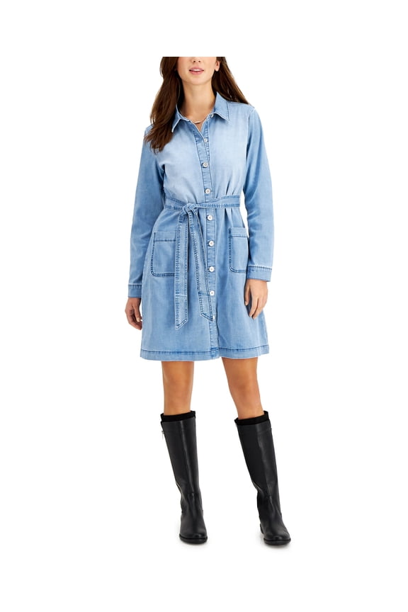 Women's Belted Denim Dress Open Desert L