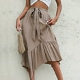 thumbnail image 1 of Women's Belted High Waist Midi Skirt Casual Asymmetrical Ruffle Hem Long Skirts Pleated A Line Party Skirts Khaki Winter Skirt Skirt Leggings for Women Girls Skater Skirt Stretchy Skirts for Women, 1 of 5