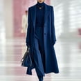 thumbnail image 1 of Women's Belted Solid Color Maxi Wool Coat,Notched Lapel Single Breasted Long Winter Overcoat,Elegant Tailored Outerwear for Office 03-Navy L, 1 of 5