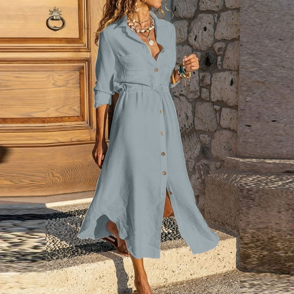 DailyTrove Women's Belted Wrap Maxi Dress, Long Sleeve, Formal Event & Date Night Wear, Stretchy Rayon Blend, Side Slit