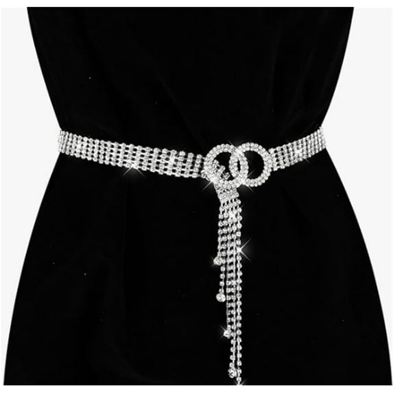 Women's Belts Rhinestone Belt,Chains Jewelry for Wedding,Party,Adjustable Diamond O-Ring Waistband Belt,Silver Crystal Waist Dress Belt,41 in