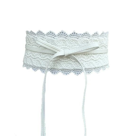 Women's Belts Womens Faux Leather Belt Fashion Obi Style Lace Bow Tie Wide Wrap Waist Belt,White Women's Accessories Belt