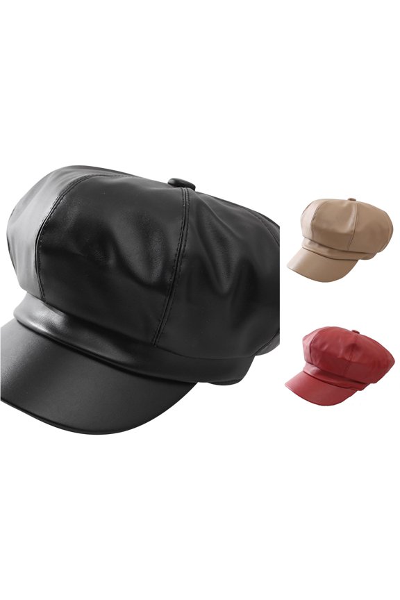 Women's Beret Leather Solid Color Versatile Painter Hat Spring Hat Toddler Hat One Size