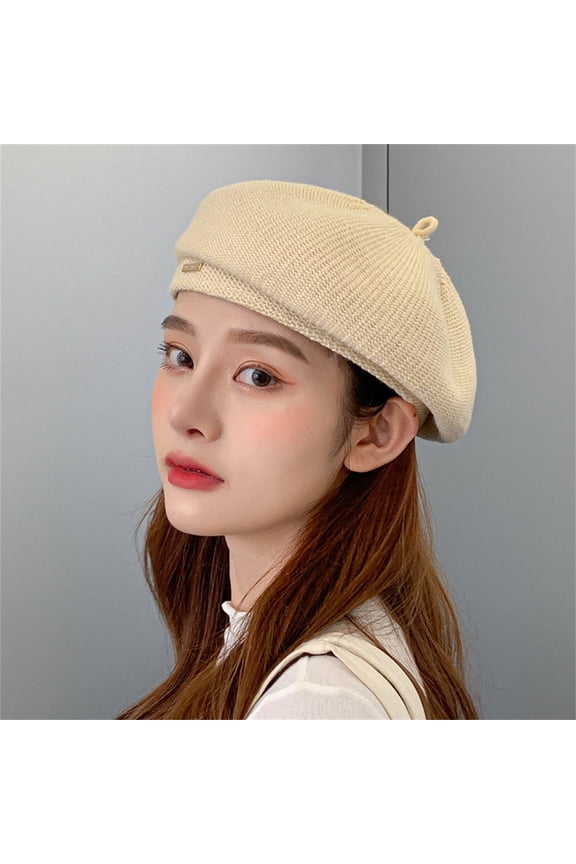 Women's Berets New Casual Versatile Solid Colour Wool Knitted Beret Outdoor Warm Cap Simple Painter Hat Female,White Women's Accessories Berets M