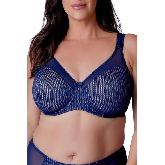 Women's Berlei B541 Beauty Stripe Underwired Minimizer Bra (Deep Blue 44FF)
