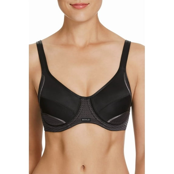 Women's Berlei YYN7 Electrify Underwire High Impact Mesh Sports Bra (Black 30B)