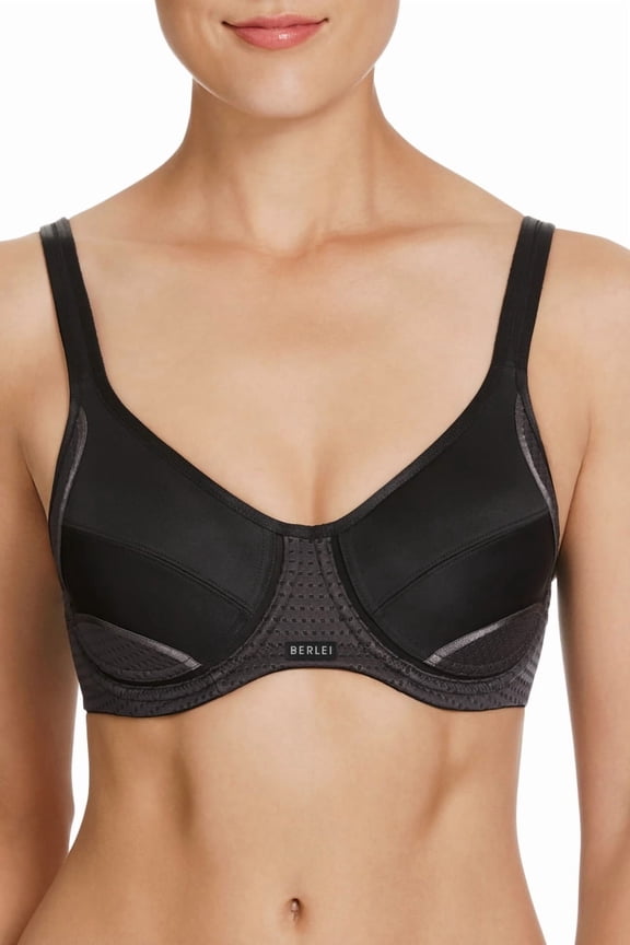 Women's Berlei YYN7 Electrify Underwire High Impact Mesh Sports Bra (Black 32DD)