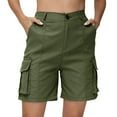 thumbnail image 1 of Women's Bermuda Cargo Shorts - Summer Casual Elastic Waist Knee-Length 6-Pocket Stretch Denim Shorts for Outdoor Activities ,Army Green,L, 1 of 6