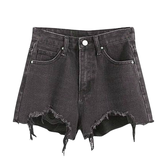 Women's Bermuda Dress Shorts Women's Fashion Solid Color Irregularity Rough Selvedge Euryscelia Denim Shorts Gray L