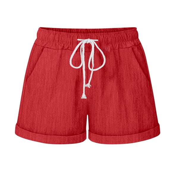 Women's Bermuda Dress Shorts Women's Fashionable Solid Color Three Way Pants with Drawstring Shorts New Red Xxl