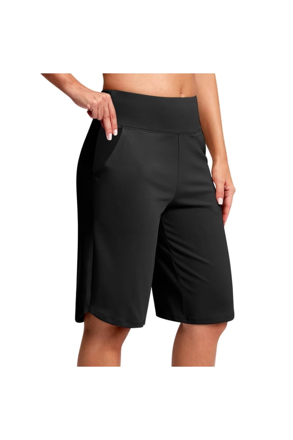 Women's Bermuda Long Shorts 9" Knee Length High Waisted Stretch Walking Athletic Workout Summer Shorts with Pockets