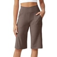thumbnail image 1 of Women's Bermuda Long Shorts Knee Length High Rise Athletic Shorts Pull On Workout Walking Golf Running Summer Brown 2XL, 1 of 6