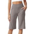 thumbnail image 1 of Women's Bermuda Long Shorts Knee Length High Rise Athletic Shorts Pull On Workout Walking Golf Running Summer Brown XL, 1 of 6