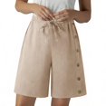 thumbnail image 1 of Women's Bermuda Long Shorts with Pockets High Waisted Stretch Knee Length Shorts Casual Beach Shorts with Pockets Side Button Walking Pants Vacation Wear, 1 of 7