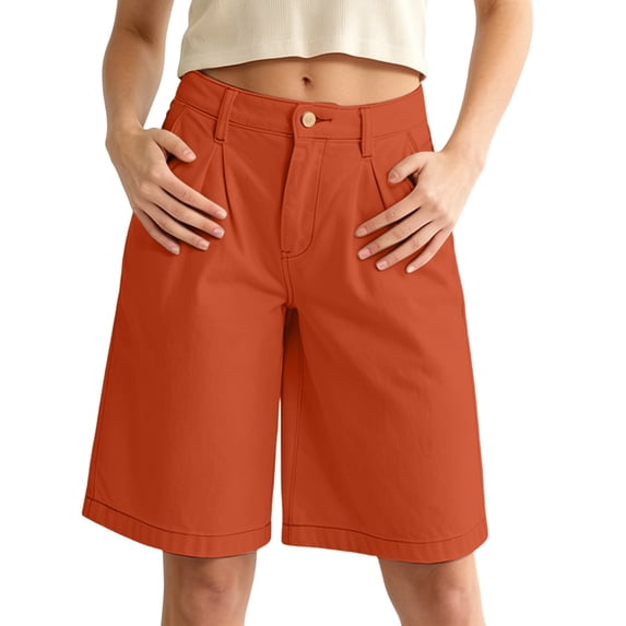 Women's Bermuda Long Shorts with Pockets, 9" Wide Leg Knee Length Shorts for Women, Walking Casual Workout Bottoms