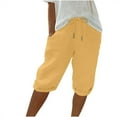 thumbnail image 1 of Women's Bermuda Shorts Cotton Linen Jersey Shorts with Pockets Yoga Walking Sports Athletic Knee Length Sweatpants, 1 of 8
