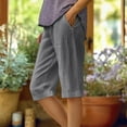 thumbnail image 1 of Women's Bermuda Shorts Cotton Linen Knee Length Shorts Summer Casual Lightweight Loose Beach Shorts with Pockets, 1 of 6