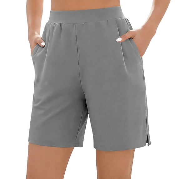 Women's Bermuda Shorts, High Waist Basic Stretch Casual Bottoms Knee Length Summer Athletic Shorts with Pockets Gray XXXL(XXXL)