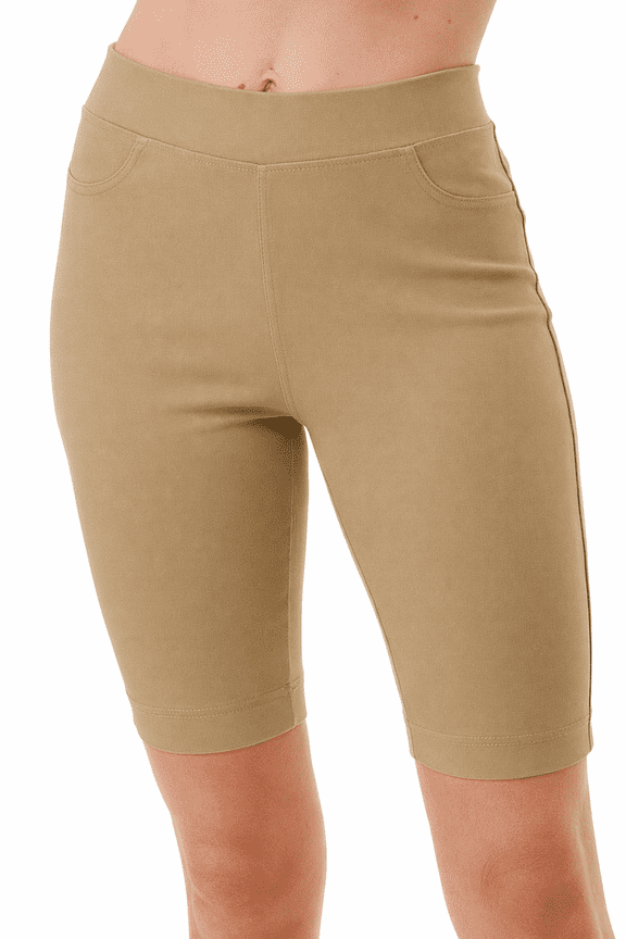 Women's Bermuda Shorts Jean Style Pull On Stretch Casual Short With Side Slit S-3XL 9" Inseam