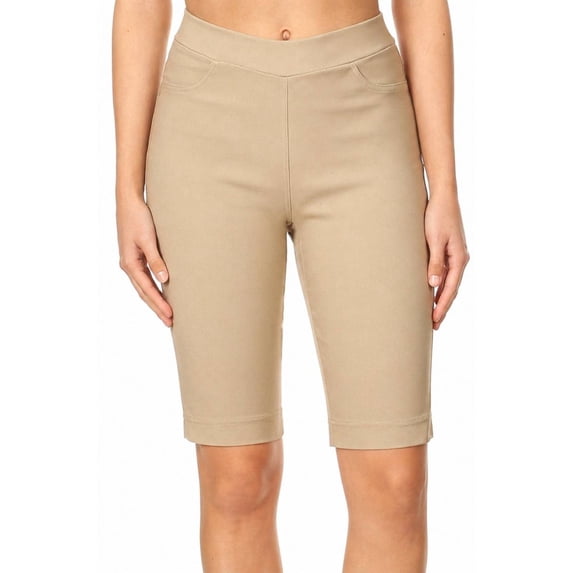 Women's Bermuda Shorts Jean Style Pull On Stretch Casual Short With Side Slit S-3XL 9" Inseam