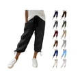 thumbnail image 1 of Women's Bermuda Shorts Knee Length Elastic Waist Linen Shorts Lightweight Plus Size Cropped Pants with Pockets, 1 of 5