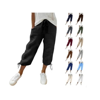 Women's Bermuda Shorts Knee Length Elastic Waist Linen Shorts Lightweight Plus Size Cropped Pants with Pockets