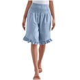 thumbnail image 1 of Women's Bermuda Shorts Knee Length High Waist Plus Size Summer Beach Flowy Wide Leg Short, 1 of 4