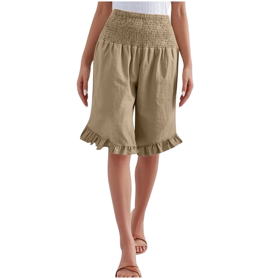 Women's Bermuda Shorts Knee Length High Waist Plus Size Summer Beach Flowy Wide Leg Short