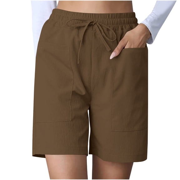 Women's Bermuda Shorts Summer High Waisted Casual Elastic Drawstring Pull On Short with Pocket Summer Shorts for Women Solid Color Casual Shorts