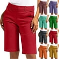 thumbnail image 1 of Women's Bermuda Shorts with Pocket Knee Length Stretch Comfy Drawstring Long Shorts for Women Summer Walking Yellow,2XL, 1 of 6