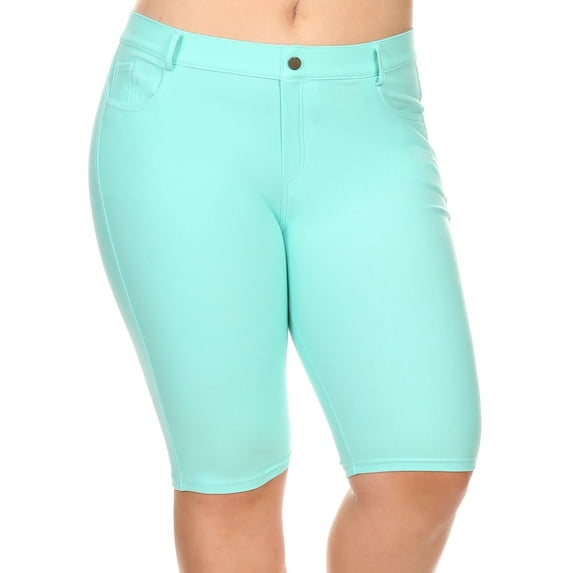 Women's Bermuda Stretchy Jean Shorts with 5 Pockets Cotton Blend Plus Size, Turquoise 2XL