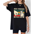 thumbnail image 1 of Women's Best Friends Squirrel Retro Graphic Breathable T Shirt Casual Short Sleeve Round Neck Top Black S-5XL, 1 of 5