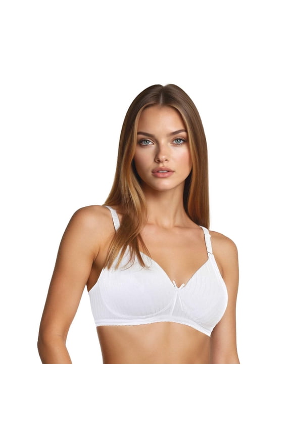 Women's Bestform 5006248 Striped Wireless Cotton Lightly-Lined Cup Bra (White 36A)