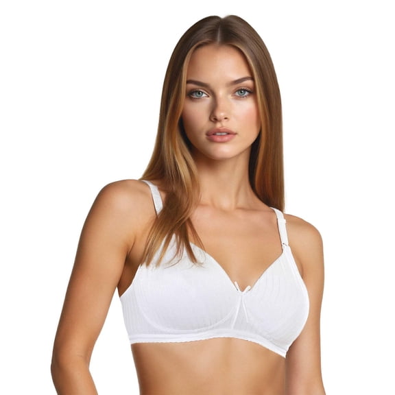 Women's Bestform 5006248 Striped Wireless Cotton Lightly-Lined Cup Bra (White 40C)