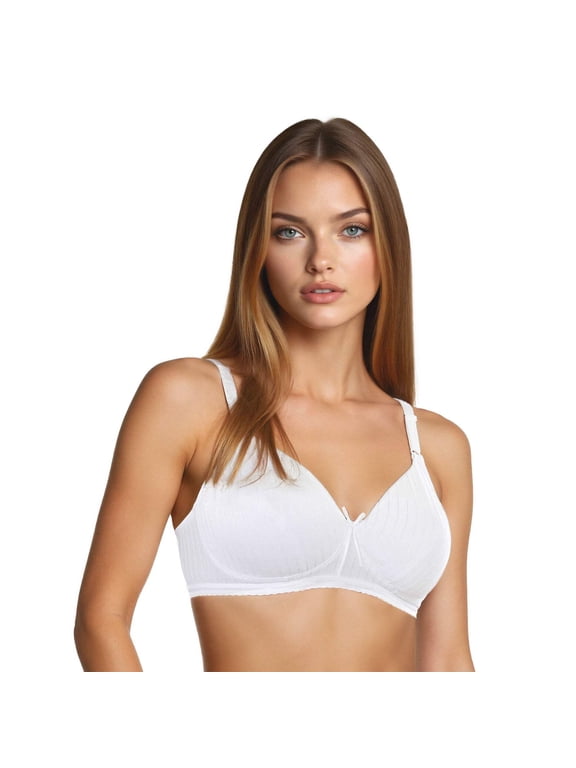 Women's Bestform 5006248 Striped Wireless Cotton Lightly-Lined Cup Bra (White 40C)