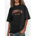 thumbnail image 1 of Women's "Besties Established 2022 Retro Style Graphic" Comfortable Washed T Shirt Casual Black S-2XL Plus Size, 1 of 5