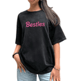 thumbnail image 1 of Women's "Besties" Graphic Comfortable Washed T Shirt Casual Breathable Black S-2XL Plus Size, 1 of 5
