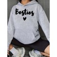 thumbnail image 1 of Women's Besties Heart & Letter Print Fleece-Lined Hoodie with Kangaroo Pocket - Cozy Casual Pullover Sweatshirt for All Seasons, Machine Washable, Cute Hoodie, Everyday Comfort Wear, 1 of 6