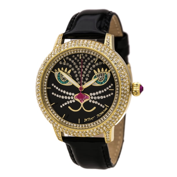 Betsey Johnson Black Cat with Blue Eyes Watch with Crystal Bezel NEEDS BATTERIES Betsey Johnson Black Cat Oversized Round  main image 2
