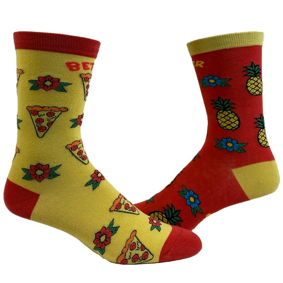 Women's Better Together Hawaiian Pizza Socks Funny Pineapple and Pizza Graphic Novelty Footwear