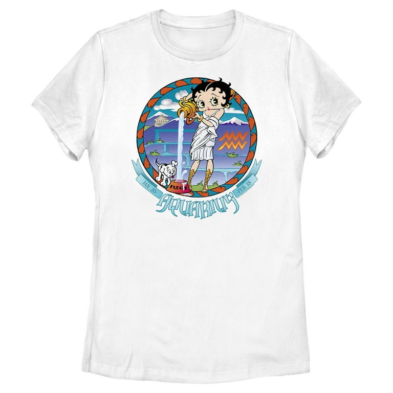 Women's Betty Boop Aquarius Zodiac Graphic Tee White 2X Large