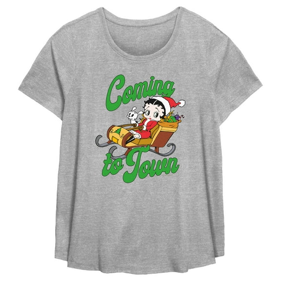 Women's Betty Boop Christmas Coming to Town Pudgy  Graphic T-Shirt