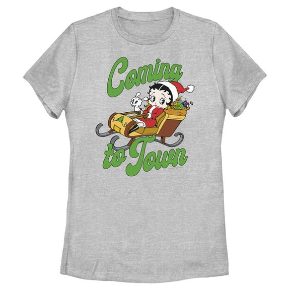 Women's Betty Boop Christmas Coming to Town Pudgy  Graphic Tee Athletic Heather Small